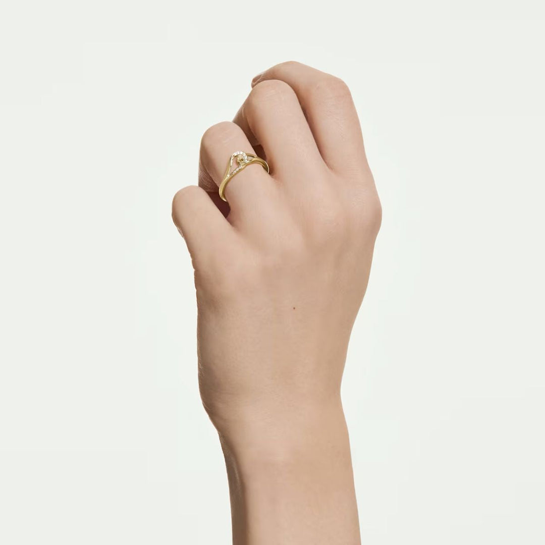 Niche Jewellery Swarovski Classica interlocking ring in 18K gold-finished sterling silver with round white stones.