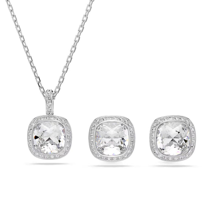 Niche Jewellery Swarovski Una Angelic cushion-cut pendant necklace and stud earrings set in rhodium-plated white