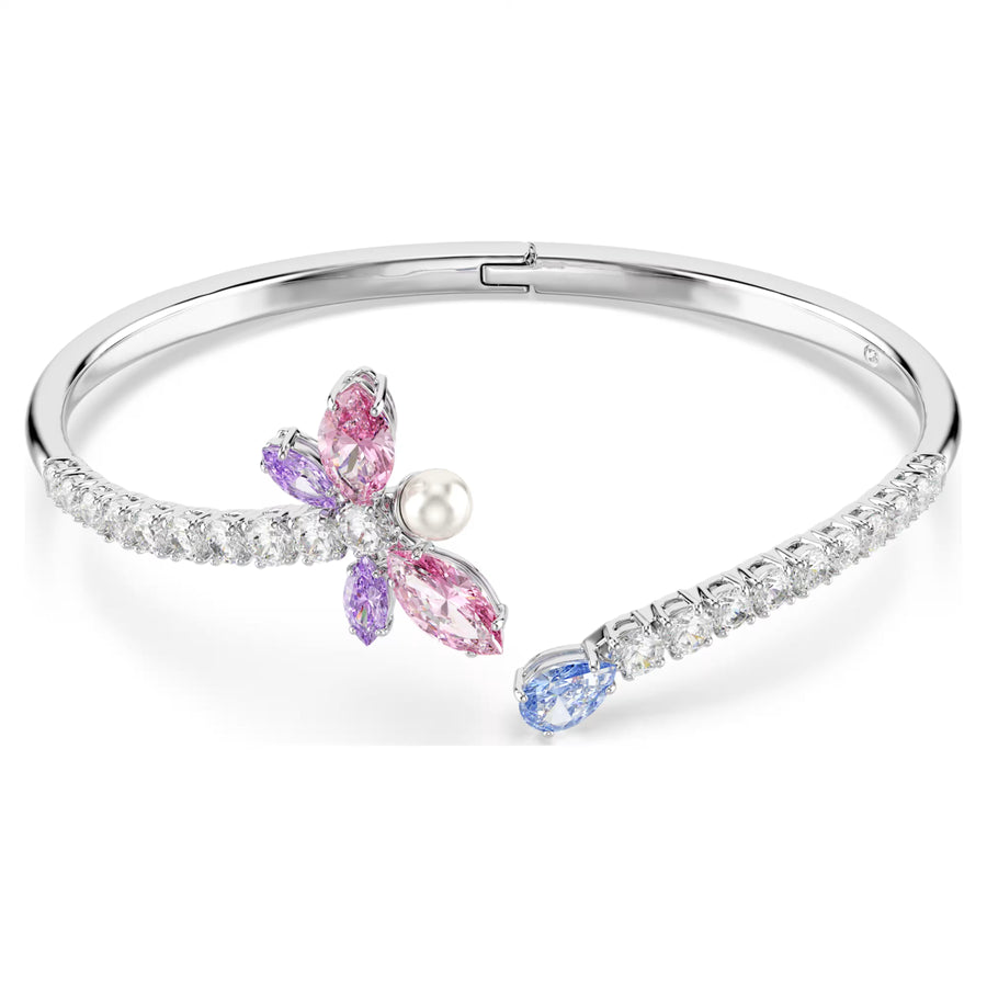 Niche Jewellery Swarovski x Ariana Grande rhodium-plated bangle featuring a multicolored crystal dragonfly motif.