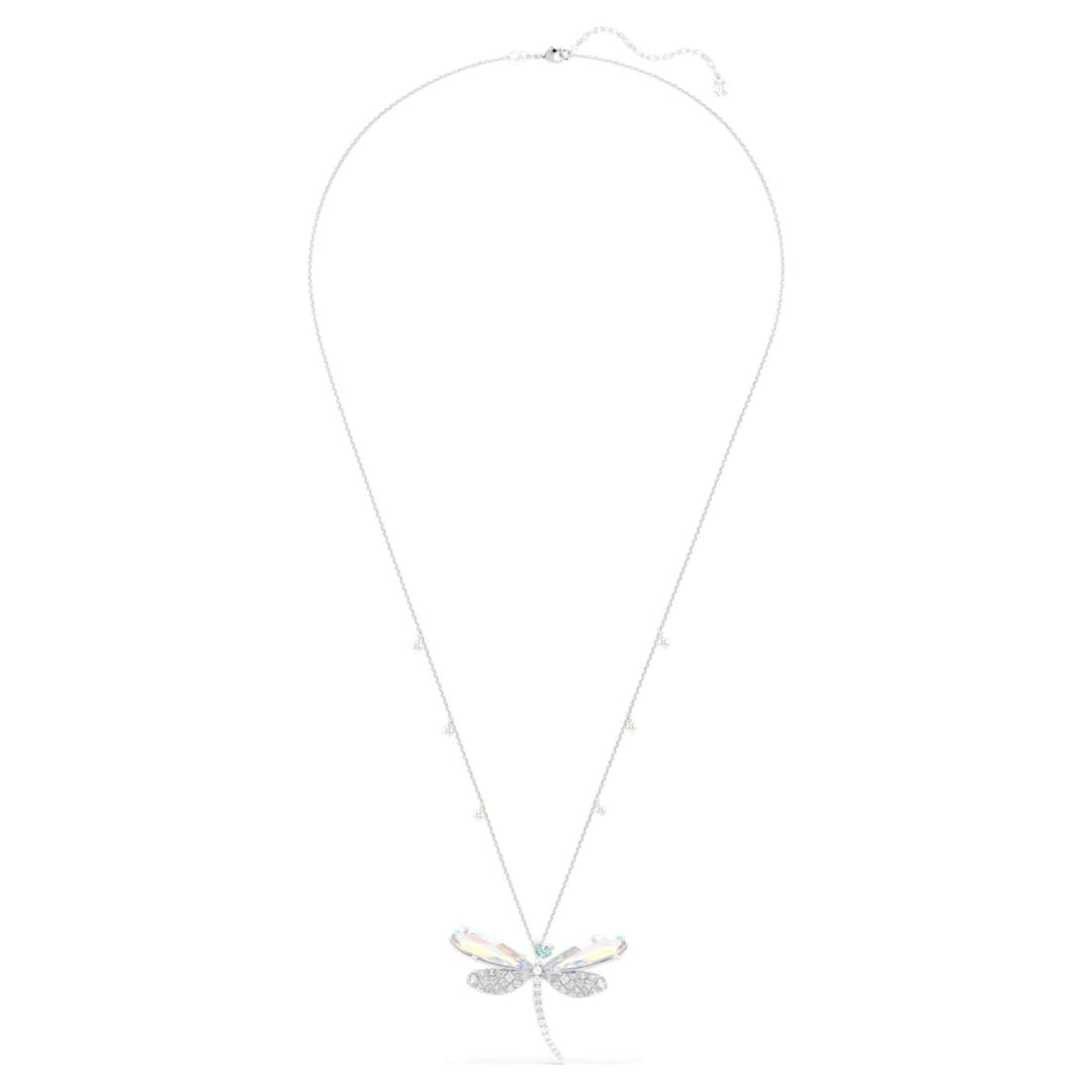 Niche Jewellery Swarovski x Ariana Grande dragonfly pendant and brooch in rhodium-plated silver with clear crystals.