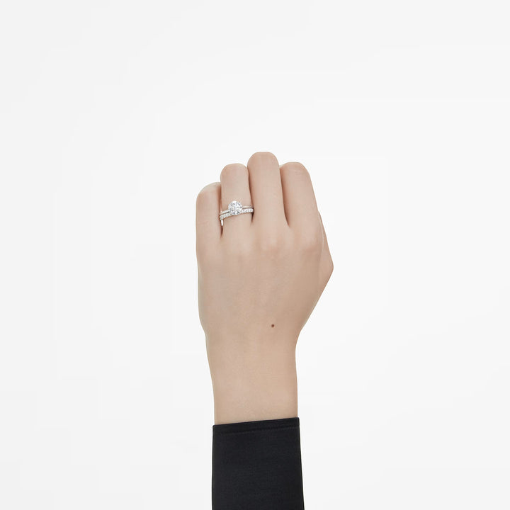 Niche Jewellery Swarovski eternity band with 0.43ct round lab-grown diamonds on a sterling silver ring worn on hand