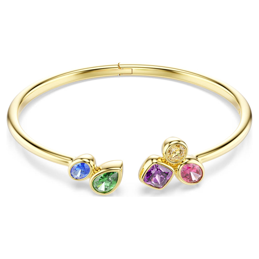 Niche Jewellery Swarovski Imber bangle featuring multicoloured mixed-cut crystals on an 18K gold-finished band.