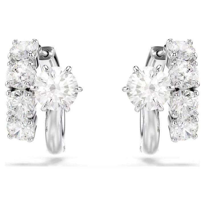Niche Jewellery Swarovski Matrix hoop earrings featuring round-cut white crystals set in polished rhodium plating.