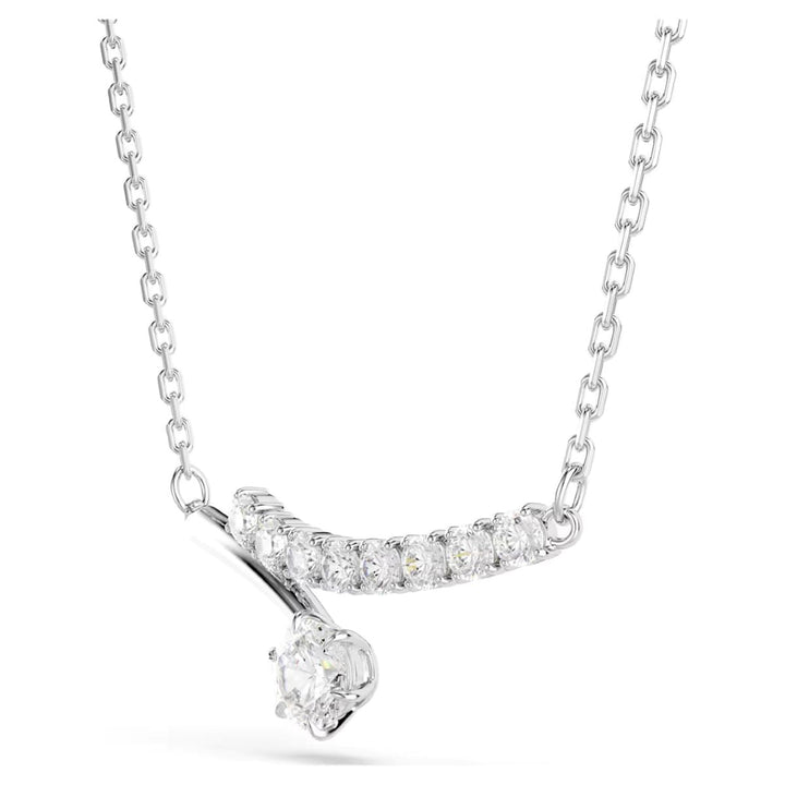 Niche Jewellery Swarovski Matrix necklace featuring a curved row of round-cut white crystals on a rhodium-plated chain
