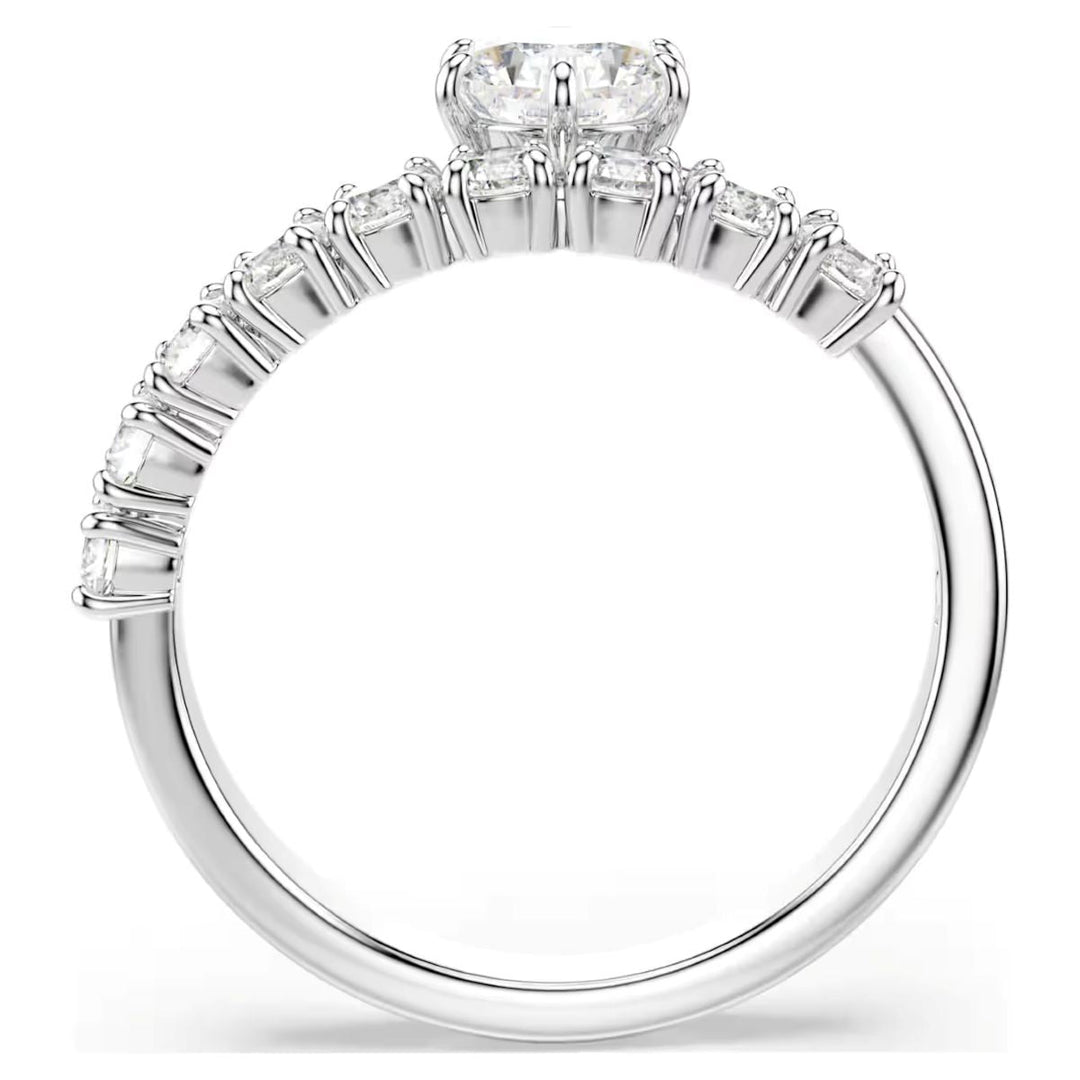 Niche Jewellery Swarovski Matrix open ring in rhodium-plated silver with round-cut white zirconia stones.