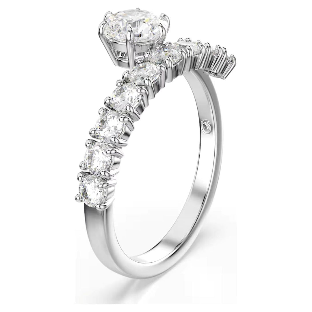 Niche Jewellery Swarovski Matrix open ring featuring round-cut white zirconia stones set in rhodium-plated metal.