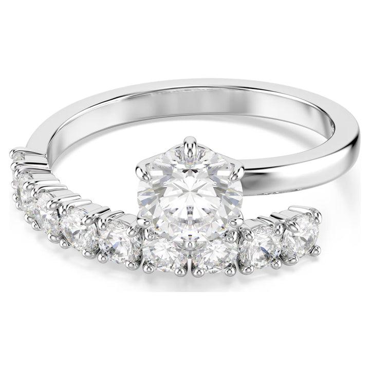 Niche Jewellery Swarovski Matrix open ring in rhodium-plated metal with round-cut white Swarovski Zirconia stones.