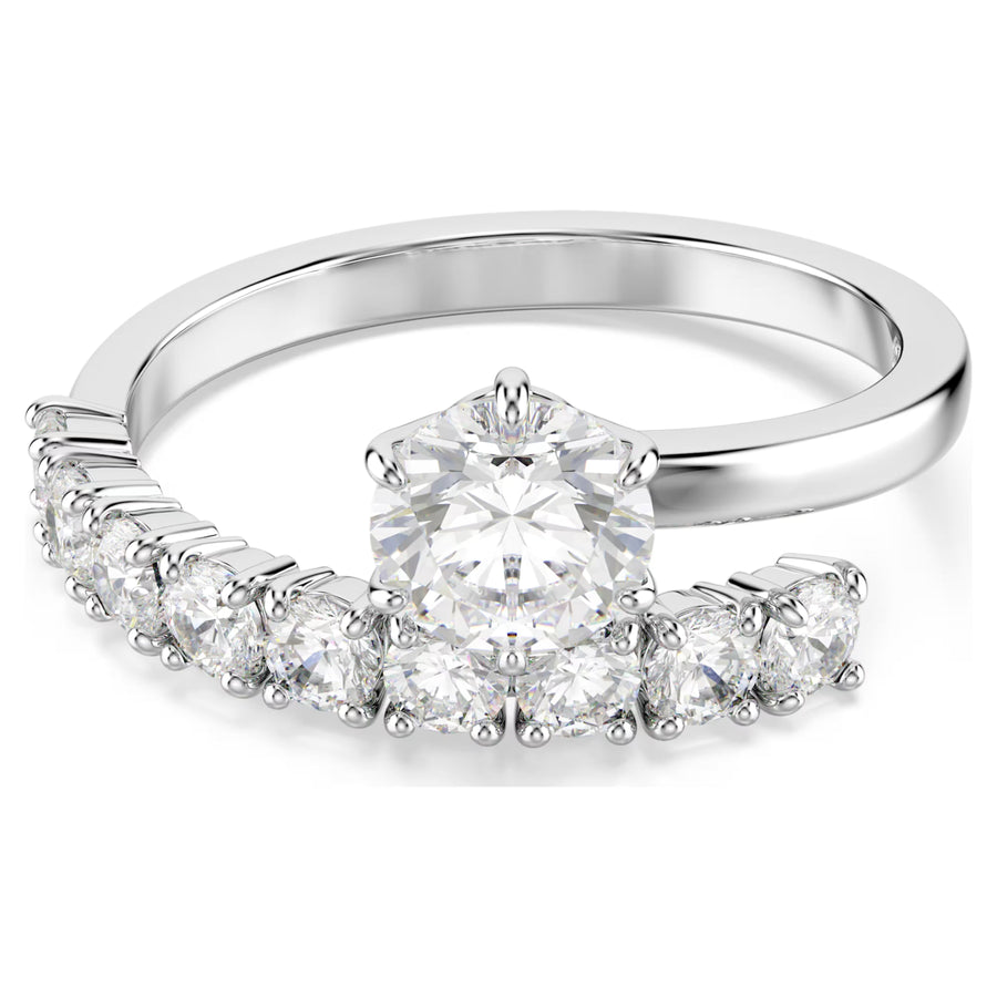 Niche Jewellery Swarovski Matrix open ring in rhodium-plated metal with round-cut white Swarovski Zirconia stones.