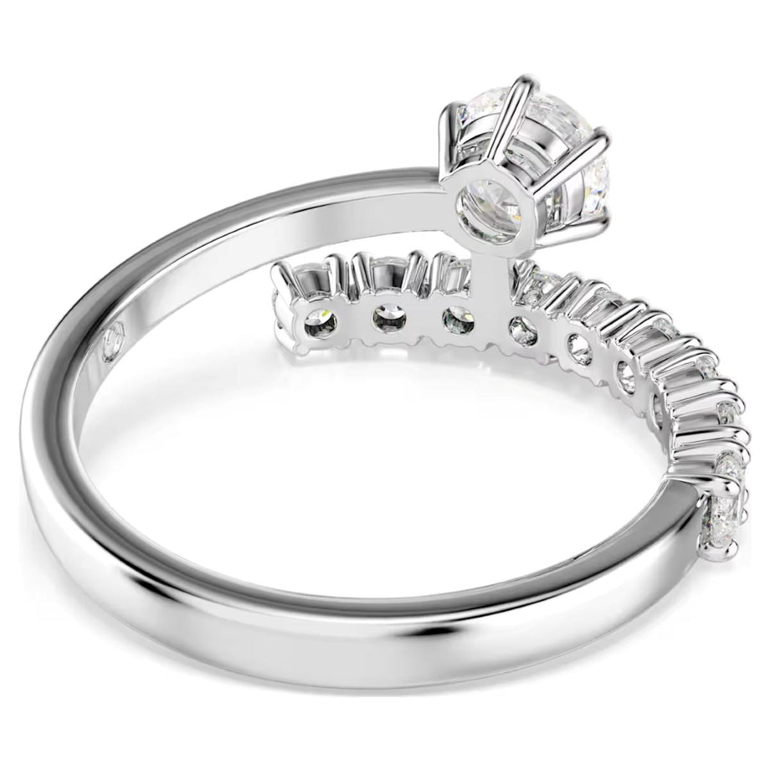 Niche Jewellery Swarovski Matrix open ring in rhodium-plated silver with round-cut white zirconia stones.