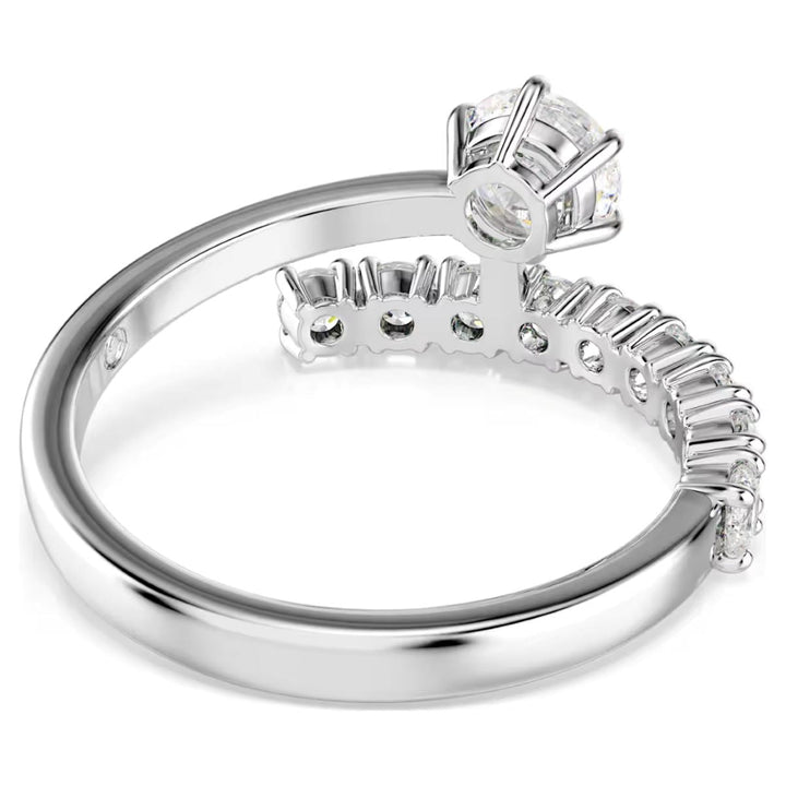 Niche Jewellery Swarovski Matrix open ring in rhodium-plated silver with round-cut white zirconia stones.