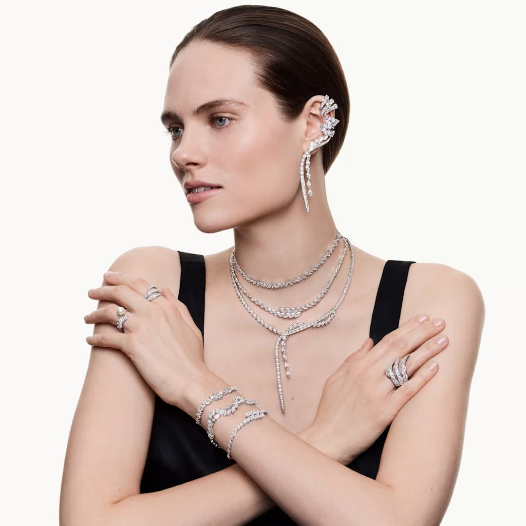 Niche Jewellery Swarovski Mesmera bracelet with marquise-cut white crystals on a rhodium-plated setting