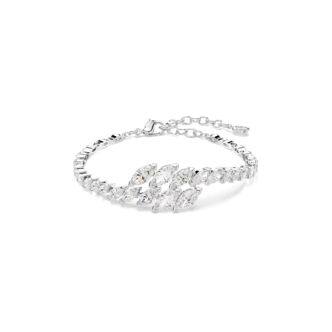 Niche Jewellery Swarovski Mesmera bracelet featuring marquise-cut white crystals in a gradient design, rhodium plated.
