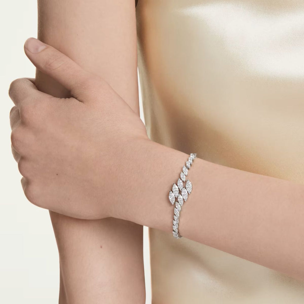 Niche Jewellery Swarovski Mesmera bracelet featuring marquise-cut white crystals in a rhodium-plated setting