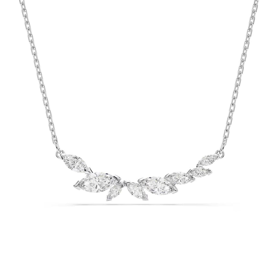 Niche Jewellery Swarovski Mesmera necklace featuring marquise-cut clear crystals on a rhodium-plated chain.