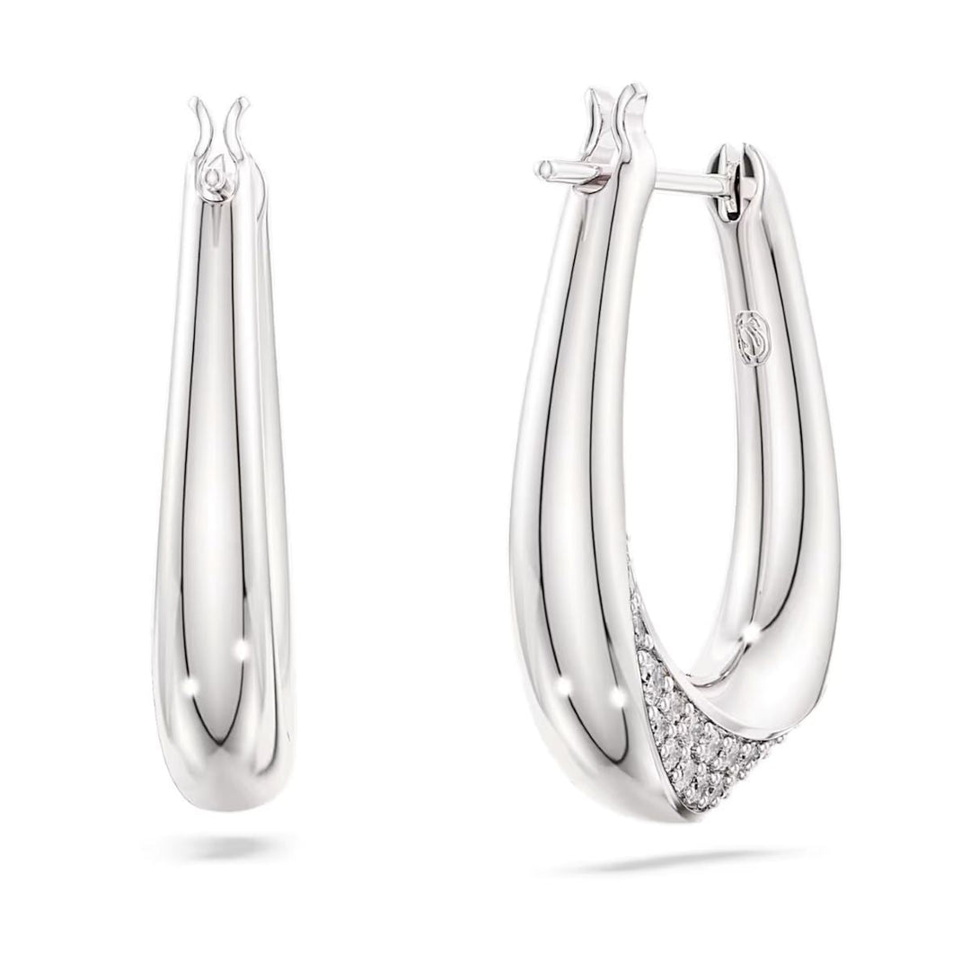 Niche Jewellery Swarovski Classica small hoop earrings in white sterling silver with round-cut crystal accents.