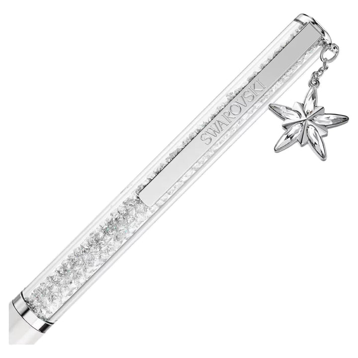 Niche Jewellery Swarovski Crystalline ballpoint pen in white with chrome plating and a dangling crystal star charm