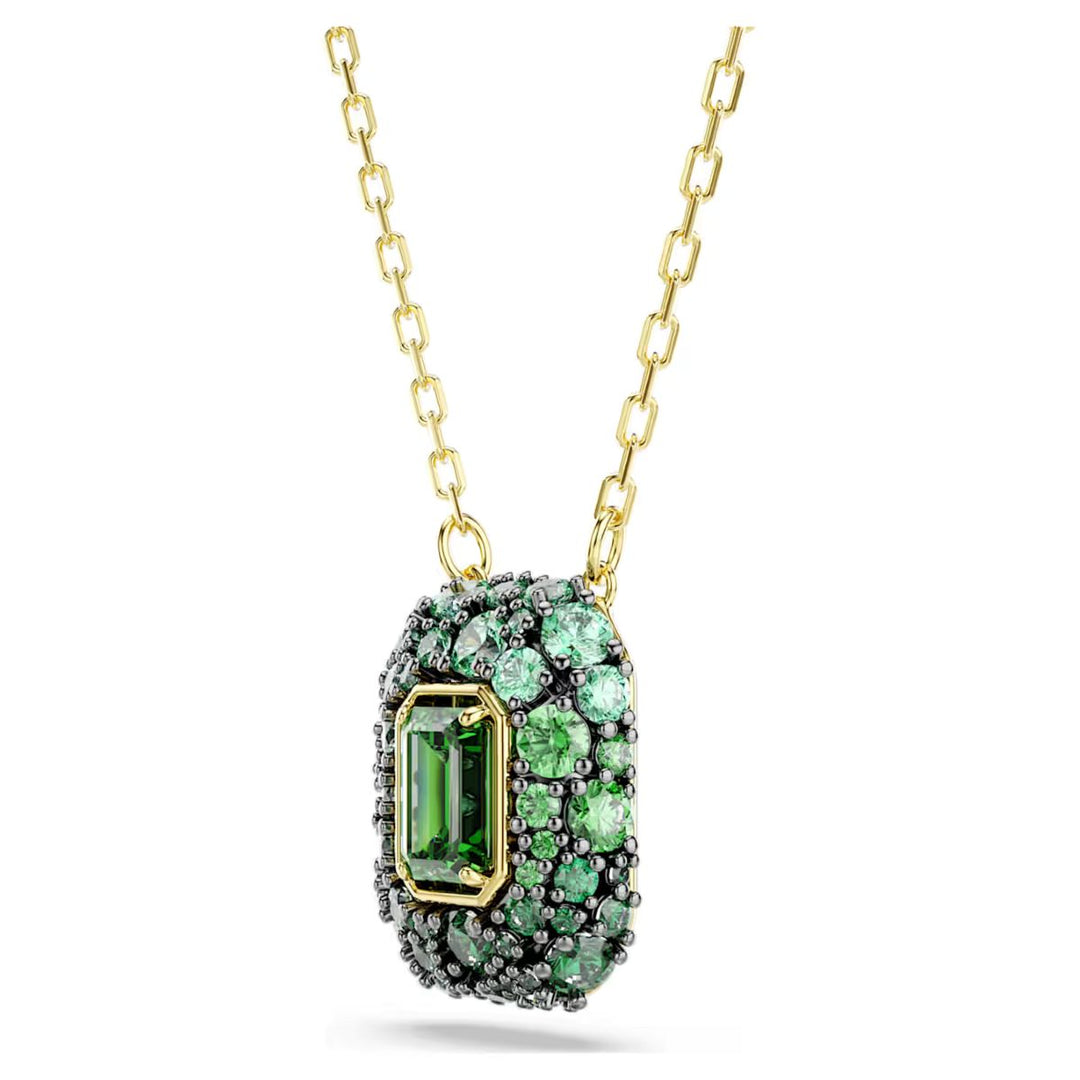 Niche Jewellery Swarovski Sublima pendant featuring a green octagon-cut zirconia on an 18K gold-finished chain.