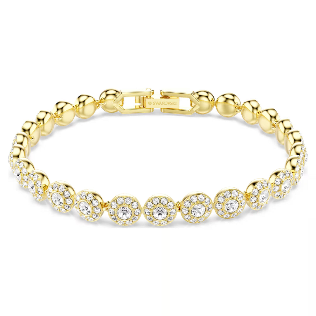 Niche Jewellery Swarovski Una Angelic bracelet featuring round-cut clear crystals in gold-tone plating.