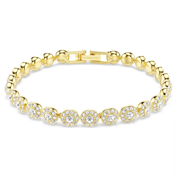 Niche Jewellery Swarovski Una Angelic bracelet featuring round-cut clear crystals in gold-tone plating.