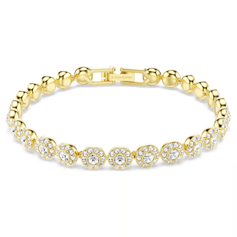 Niche Jewellery Swarovski Una Angelic bracelet featuring round-cut clear crystals in gold-tone plating.