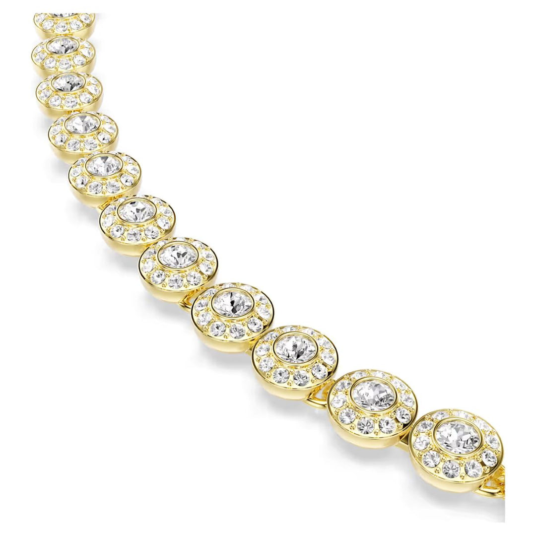Niche Jewellery Swarovski Una Angelic necklace with gold tone plating and round cut crystals in a pavé halo setting.
