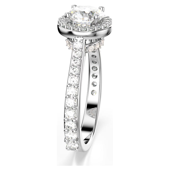Niche Jewellery Swarovski Una Angelic ring featuring a round-cut clear crystal with a pavé halo on a silver-tone band