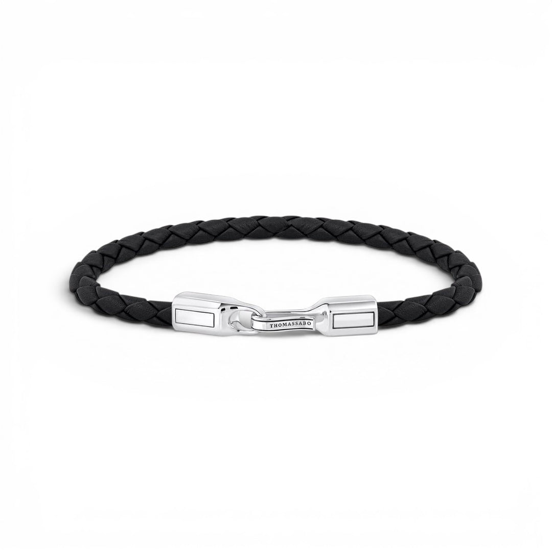 Niche Jewellery Thomas Sabo 5mm braided black leather bracelet with a recycled blackened silver clasp.