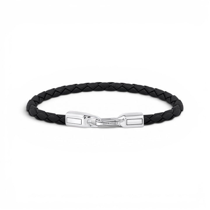 Niche Jewellery Thomas Sabo 5mm braided black leather bracelet with a recycled blackened silver clasp.