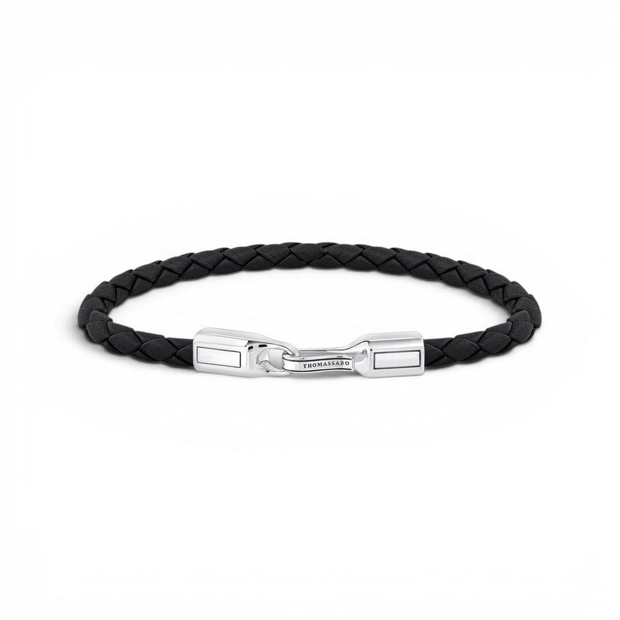 Niche Jewellery Thomas Sabo 5mm braided black leather bracelet with a recycled blackened silver clasp.