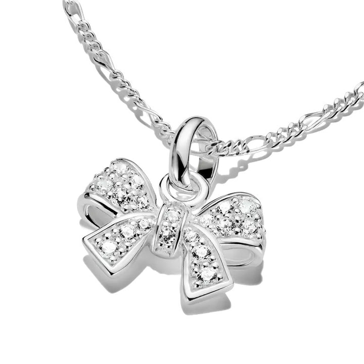 Niche Jewellery Thomas Sabo bow charm pendant with cubic zirconia stones, made from recycled 925 sterling silver.
