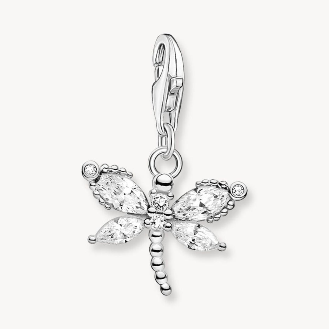 Niche Jewellery Thomas Sabo Sterling Silver Dragonfly Charm Pendant with clear zirconia stones and detailed dot design.