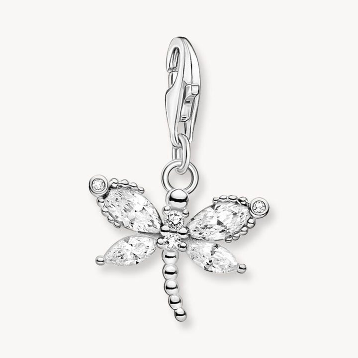 Niche Jewellery Thomas Sabo Sterling Silver Dragonfly Charm Pendant with clear zirconia stones and detailed dot design.