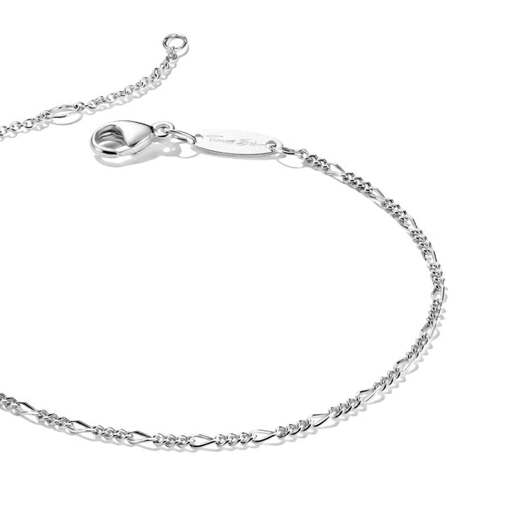 Niche Jewellery Thomas Sabo Figaro sterling silver charm bracelet with oval and round flat chain links.