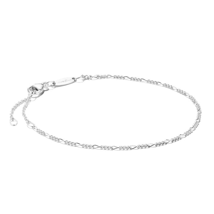 Thomas Sabo Figaro sterling silver charm bracelet with mixed oval and round flat chain links.