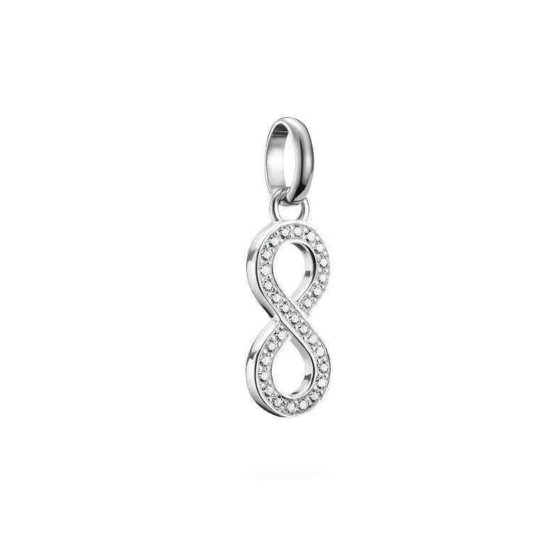 Thomas Sabo Connect Infinity Charm Pendant crafted from recycled 925 sterling silver with white zirconia stones.