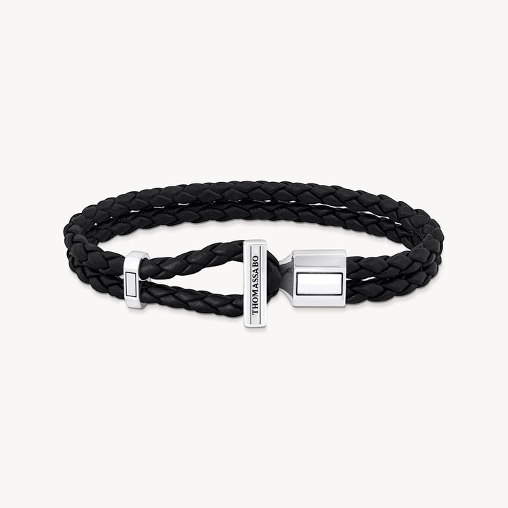 Niche Jewellery Thomas Sabo double braided black leather bracelet with a recycled blackened silver toggle clasp.