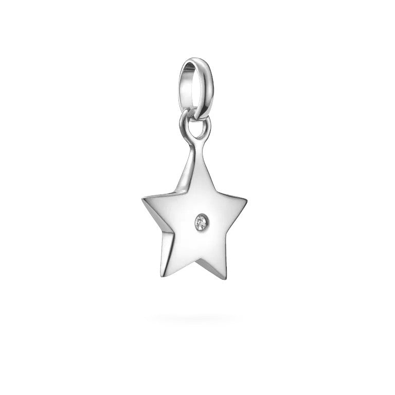 Thomas Sabo sterling silver star charm pendant with white zirconia stone and eyelet attachment.