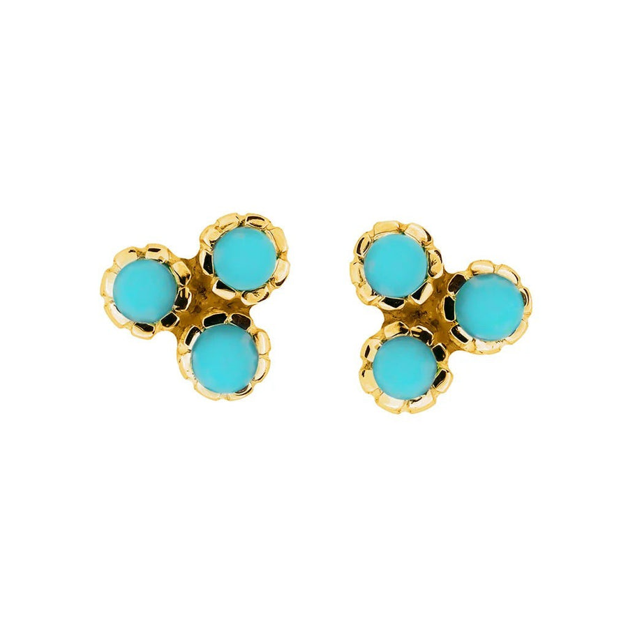 Niche Jewellery Charlotte's Web Threeni stud earrings featuring a trio of turquoise stones set in gold vermeil.