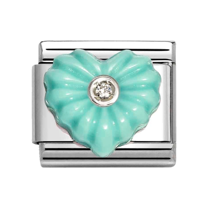 Niche Jewellery Nomination charm featuring a turquoise heart stone and cubic zirconia on a silver link