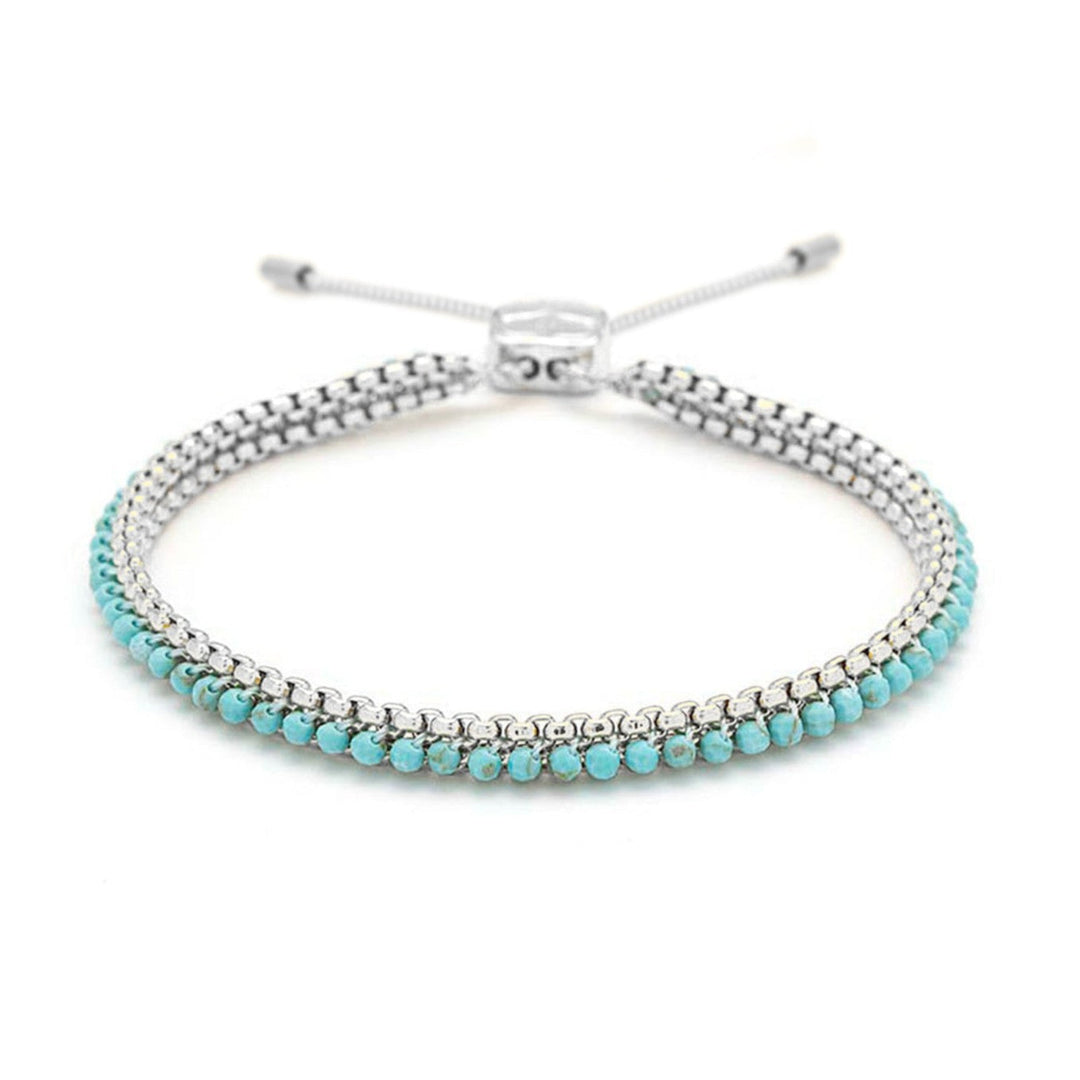 Niche Jewellery Boho Betty Zena bracelet featuring turquoise howlite beads and silver-plated chain detail.