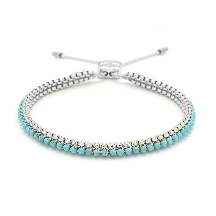 Niche Jewellery Boho Betty Zena bracelet featuring turquoise howlite beads and silver-plated chain detail.