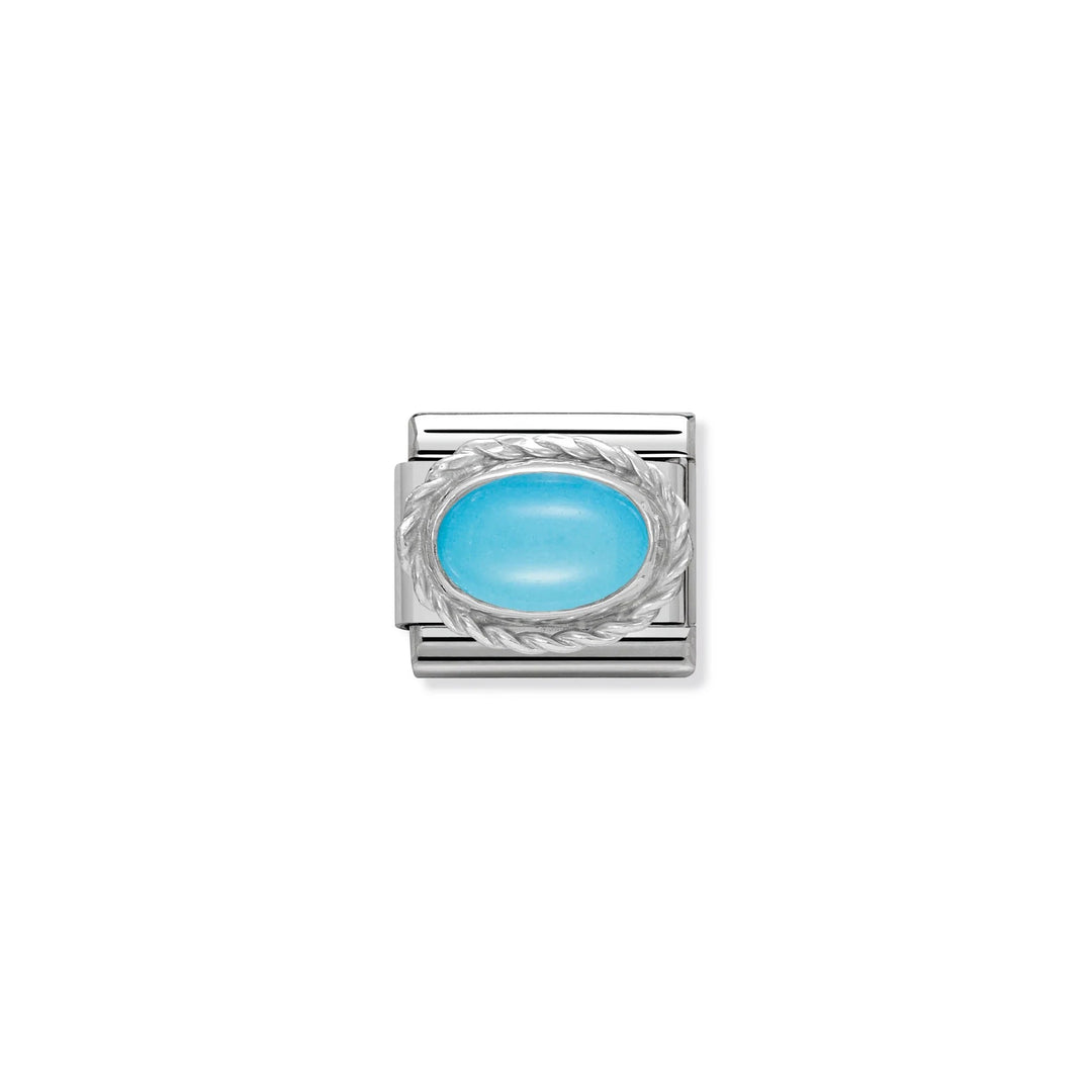 Niche Jewellery Nomination silver charm featuring an oval turquoise stone in a twisted rope setting