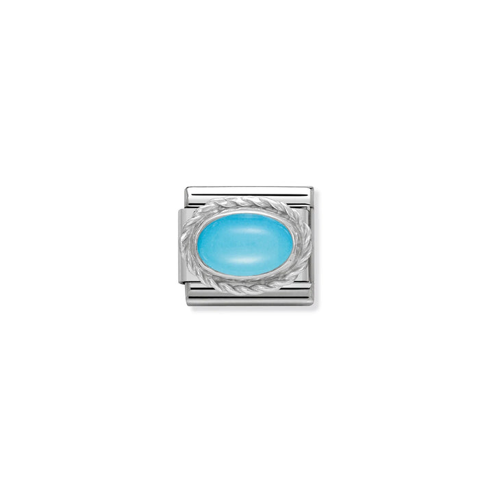 Niche Jewellery Nomination silver charm featuring an oval turquoise stone in a twisted rope setting