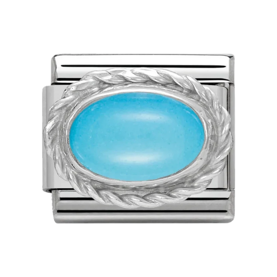 Niche Jewellery Nomination silver charm featuring an oval turquoise stone in a twisted rope setting