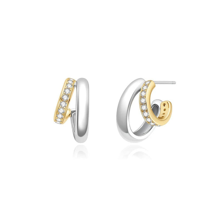 Niche Jewellery Ania Haie two-tone gold and silver hoop earrings with cubic zirconia pavé detail.