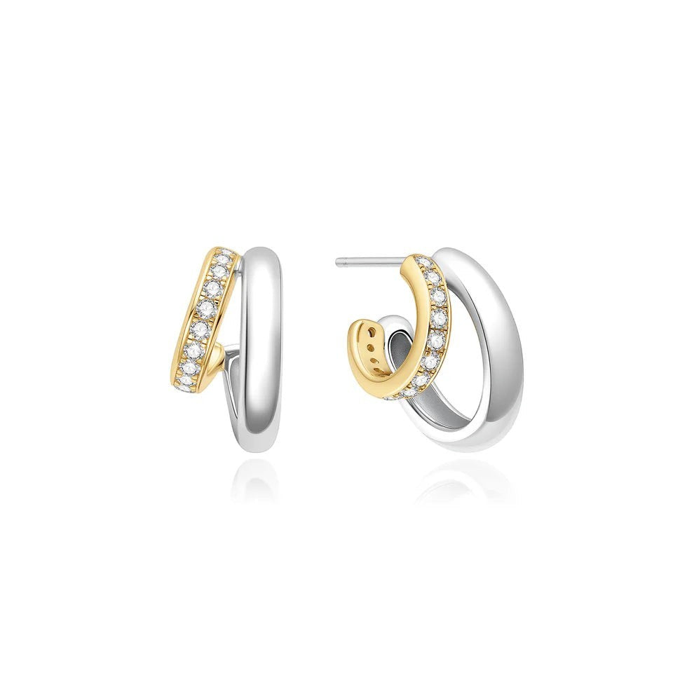 Niche Jewellery Ania Haie two-tone gold and silver hoop earrings with cubic zirconia pavé detailing.