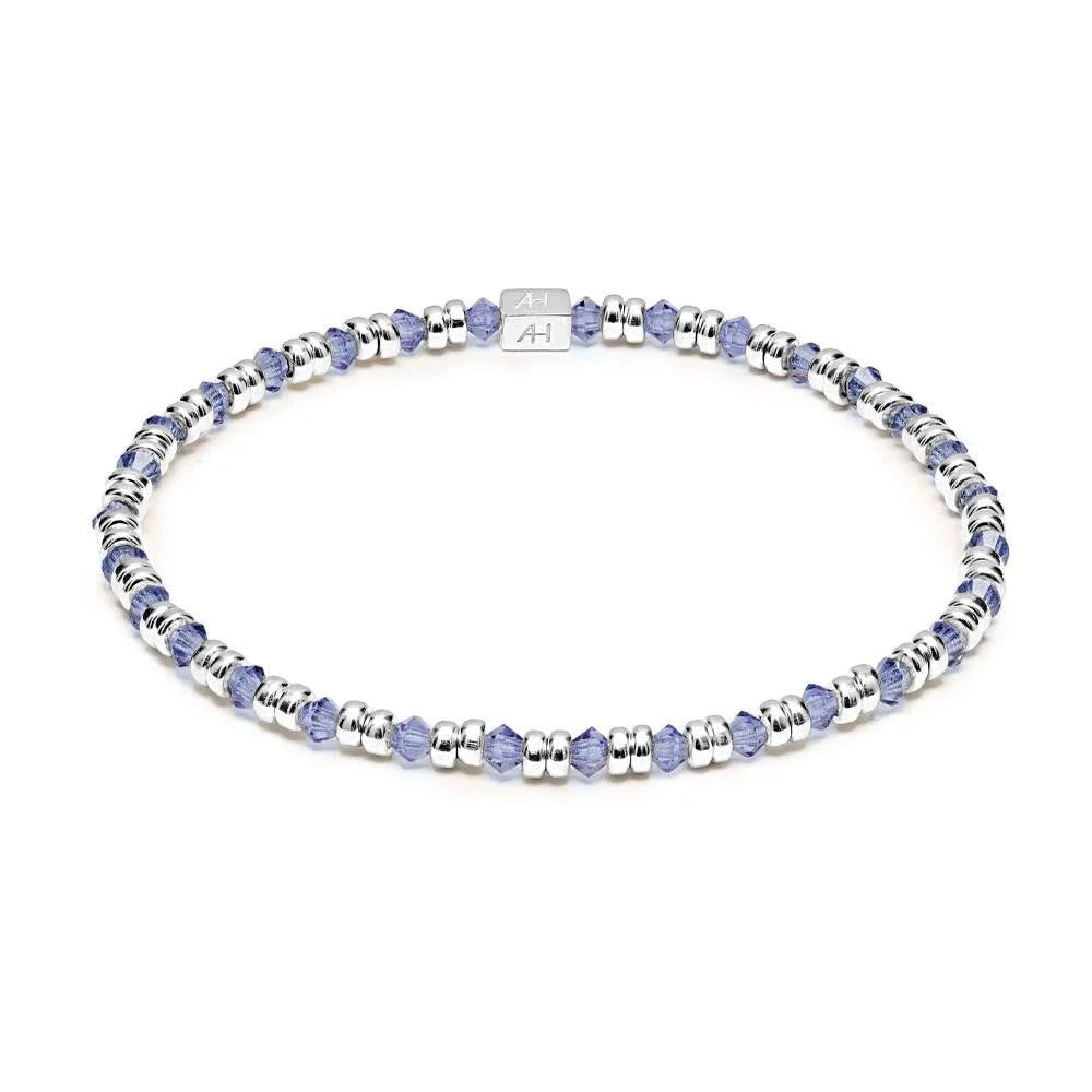 Niche Jewellery Annie Haak violet crystal and 925 sterling silver beaded stretch bracelet