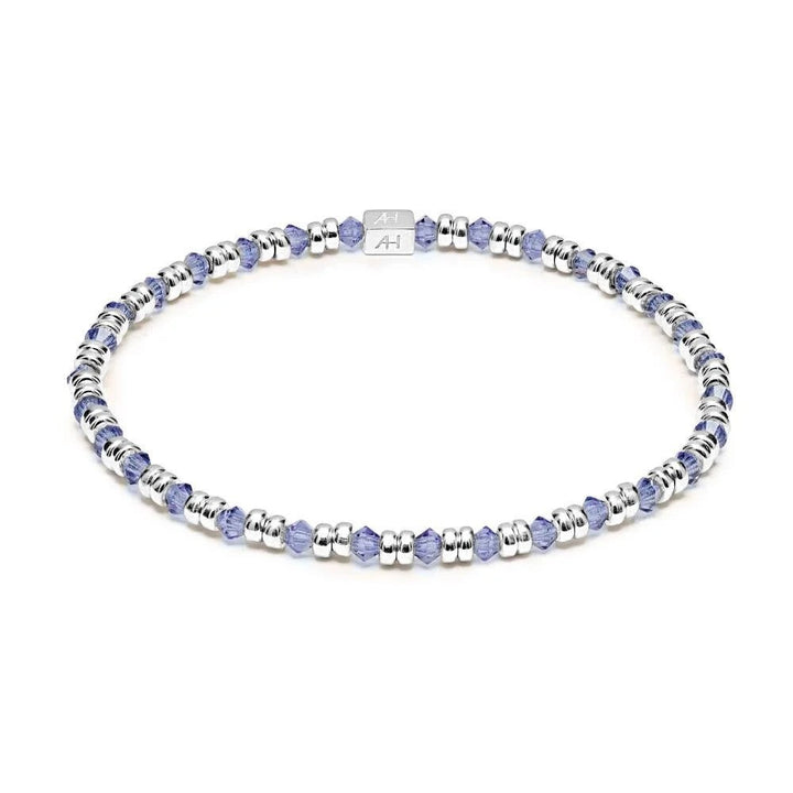 Niche Jewellery Annie Haak violet crystal and 925 sterling silver beaded stretch bracelet
