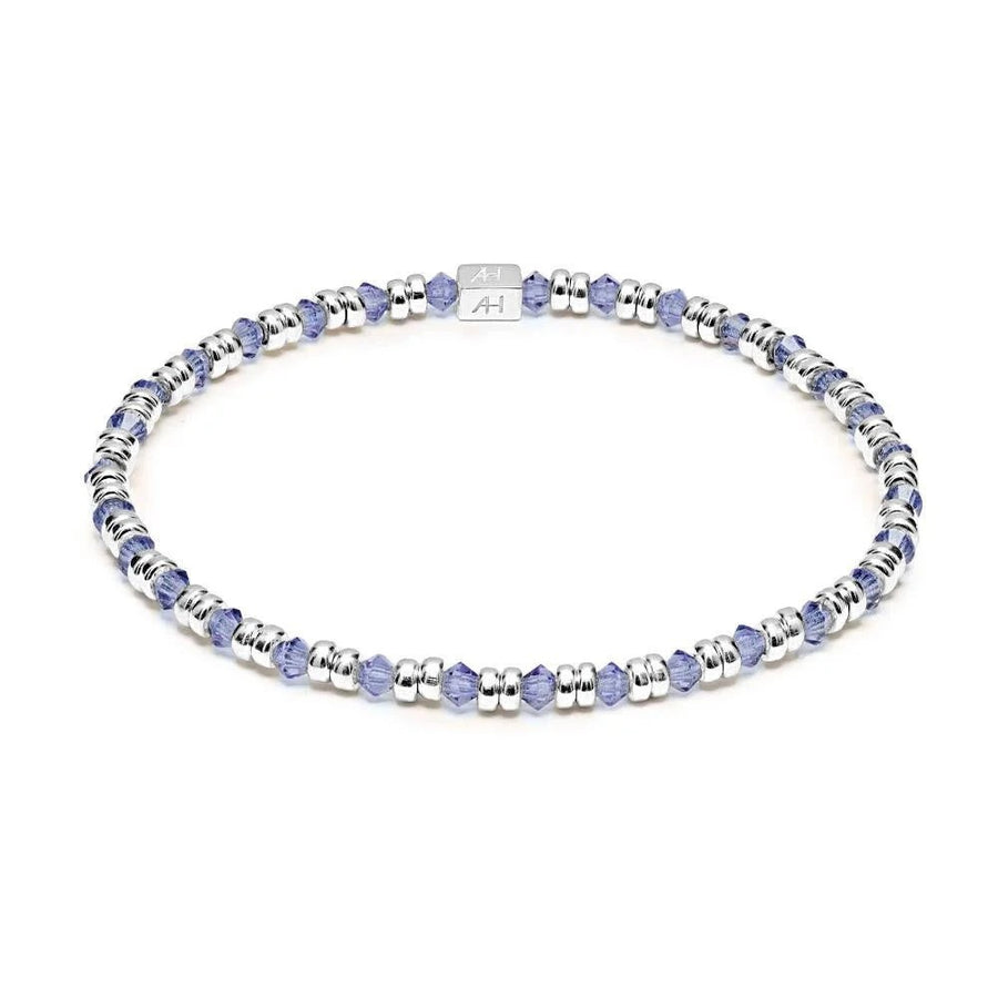 Niche Jewellery Annie Haak violet crystal and 925 sterling silver beaded stretch bracelet