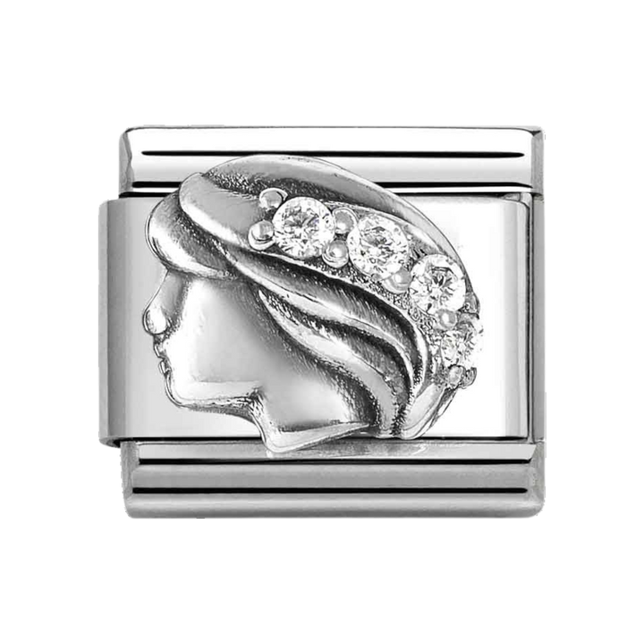 Niche Jewellery Nomination Virgo zodiac charm in sterling silver and stainless steel with cubic zirconia accents.